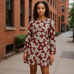 Floral Red and White Dress